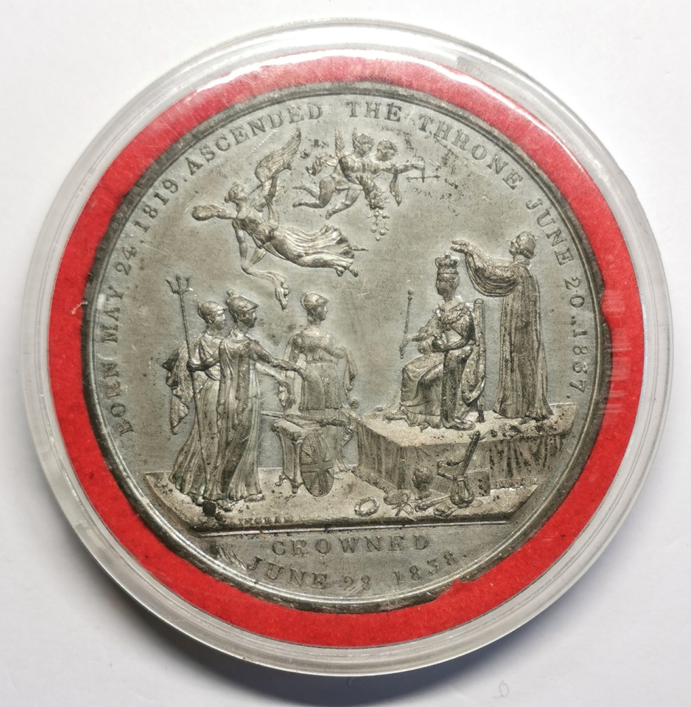 凡希社世界钱币微拍第二百三十期 1838英国维多利亚加冕白色金属纪念章AU 直径53mm