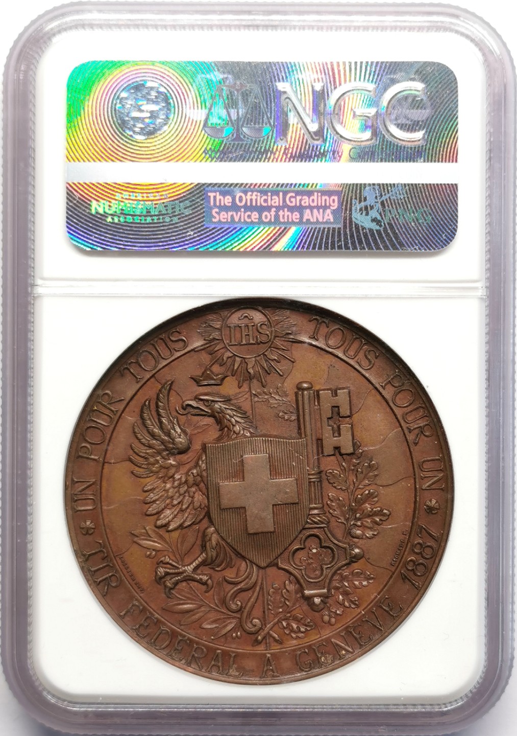 凡希社世界钱币微拍第二百三十期 1887瑞士日内瓦射击节纪念铜章NGC-MS63