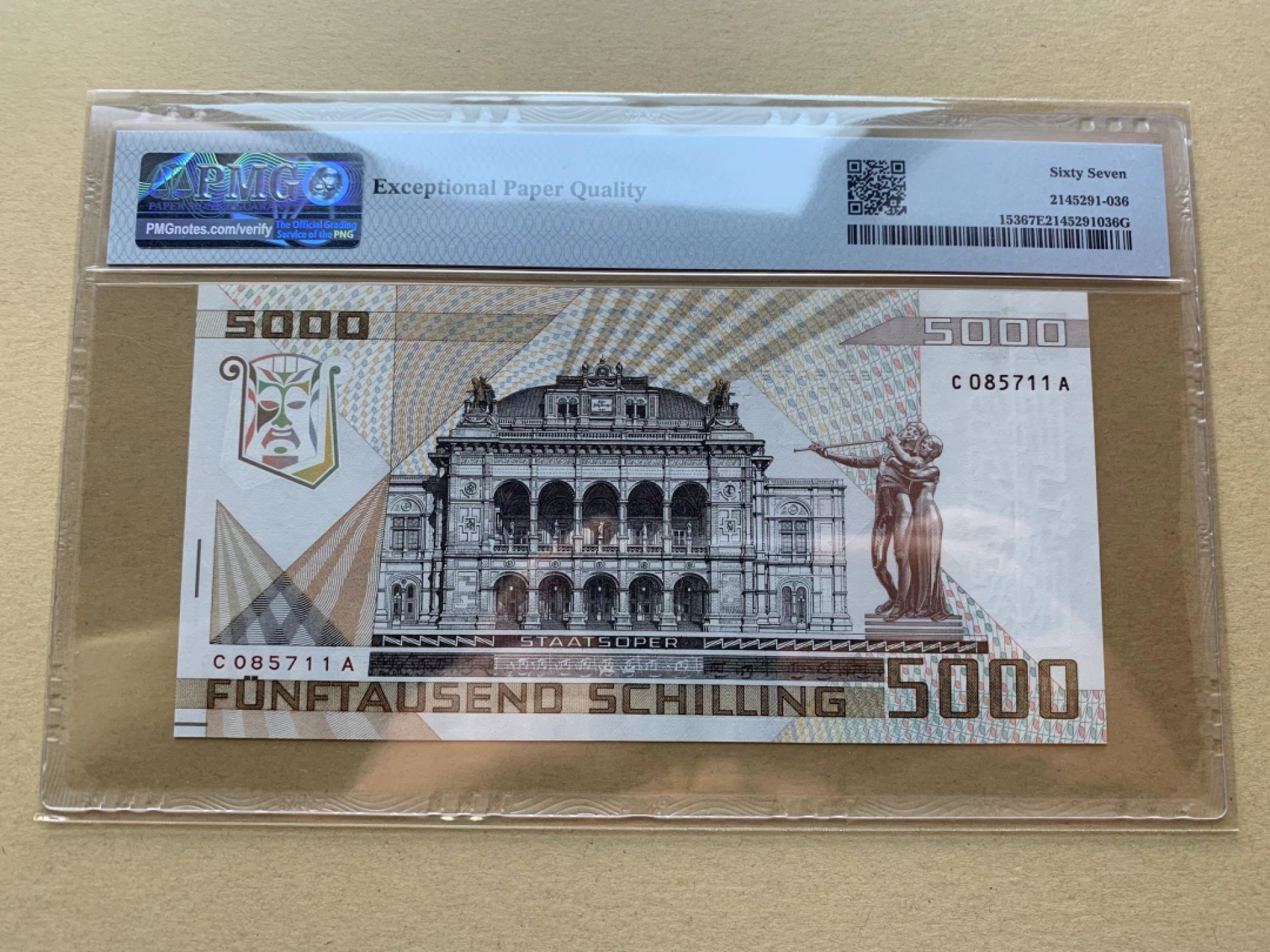 【Blue Auction】✨世界纸币精拍第300期盛典🔥🔥🔥 奥地利 1988年5000先令 莫扎特 经典 PMG67EPQ 高分