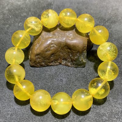 天然微花粉鸡油黄白花蜜圆珠手串一条， - 天然微花粉鸡油黄白花蜜圆珠手串一条，