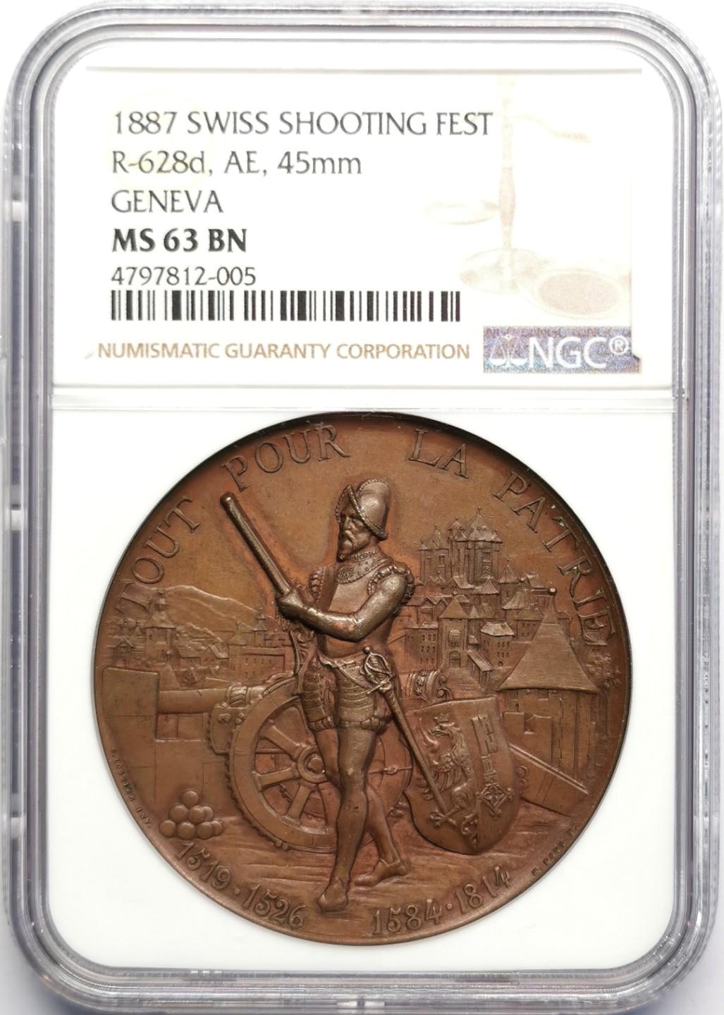 凡希社世界钱币微拍第二百三十期 1887瑞士日内瓦射击节纪念铜章NGC-MS63
