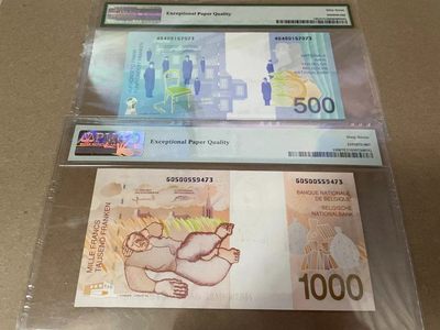 【Blue Auction】✨世界纸币精拍第300期盛典🔥🔥🔥 【一组6张全套 含1111狮子号】比利时 末版 1995-2001年100-1000法郎 PMG67EPQ 同分高分 一步到位