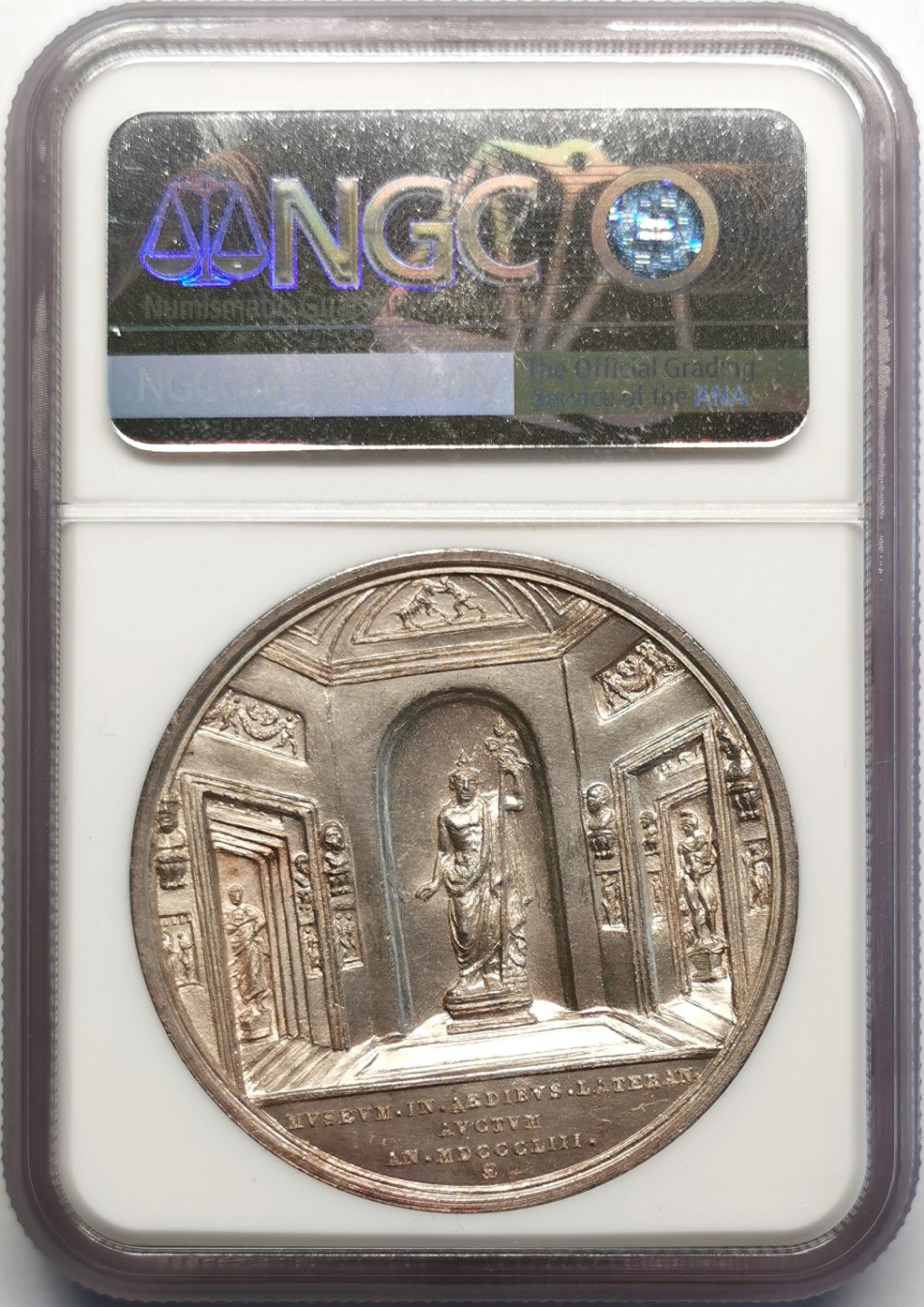 凡希社世界钱币微拍第二百三十期 1853梵蒂冈教宗庇护九世拉特兰博物馆纪念银章NGC-MS61