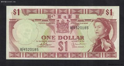 斐济1元 1974年 B/4冠 大洋洲纸币 实物如图 UNC - 斐济1元 1974年 B/4冠 大洋洲纸币 实物如图 UNC