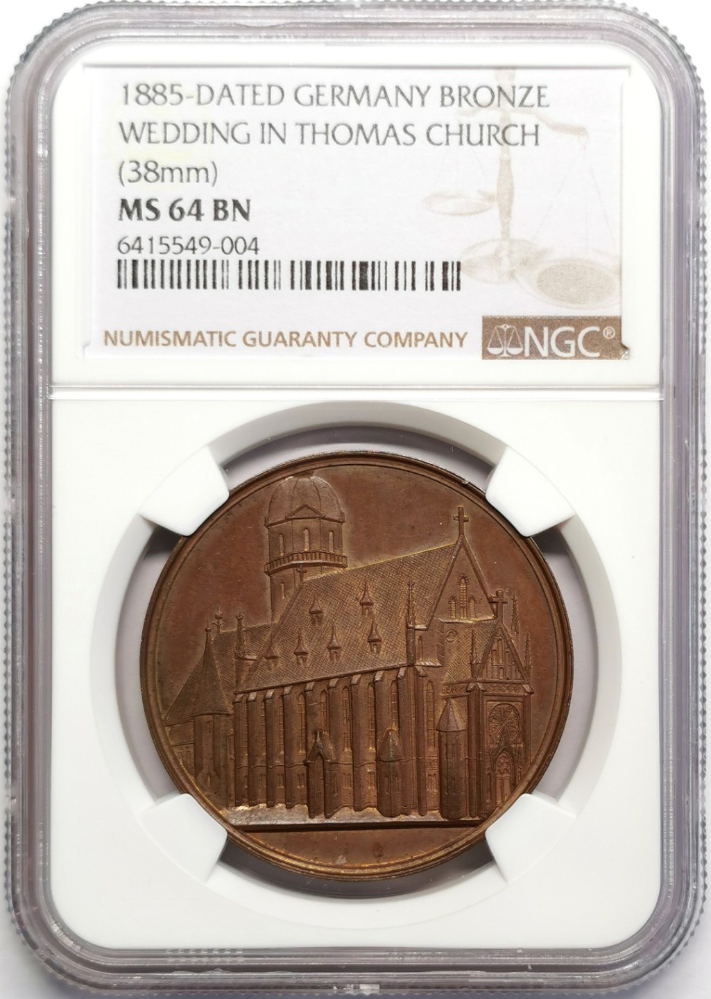 凡希社世界钱币微拍第二百三十期 1885德国结婚纪念铜章NGC-MS64