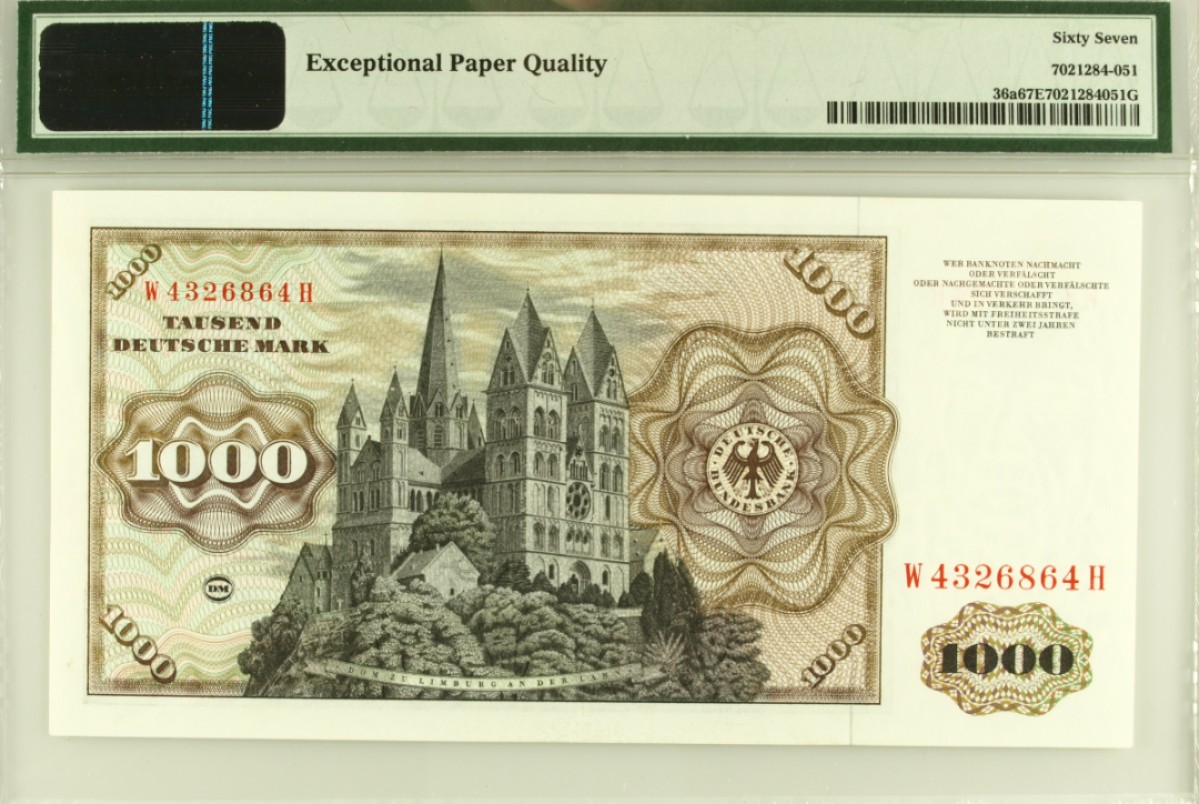 【Blue Auction】✨世界纸币精拍第300期盛典🔥🔥🔥 【p36a】德国 1977年1000马克 PMG67EPQ 高分舍那 极致雕刻