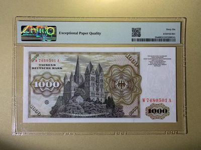 【Blue Auction】✨世界纸币精拍第300期盛典🔥🔥🔥 【初版 p24a】德国 1960年1000马克 PMG66EPQ 舍那 极致雕刻