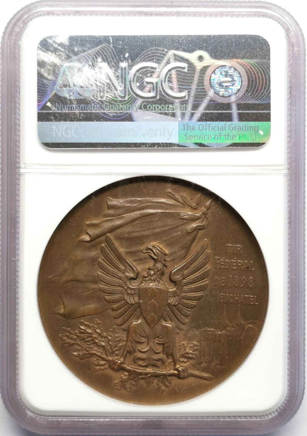 凡希社世界钱币微拍第二百三十期 1898瑞士纳沙泰尔射击节纪念铜章NGC-MS63