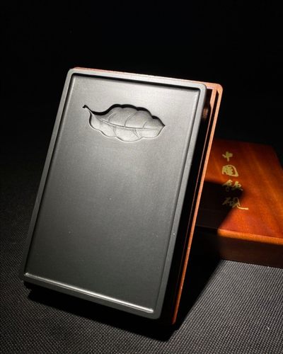 《一叶知秋》精品歙砚修水光板石砚台文房四宝收藏送礼佳品