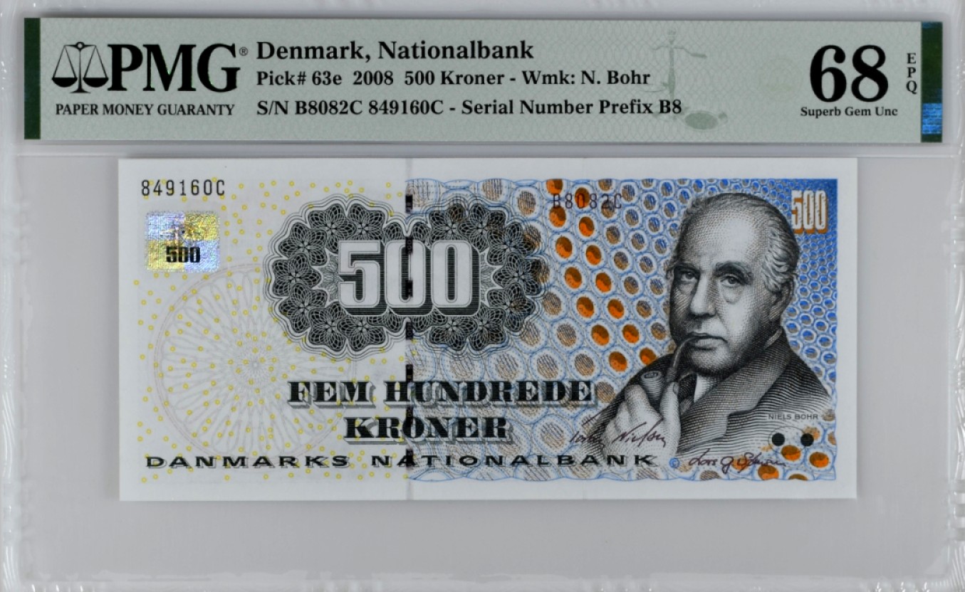 【Blue Auction】✨世界纸币精拍第300期盛典🔥🔥🔥 【冠军分 p63e】丹麦 2008年500克朗 浮雕版 PMG68EPQ 超高分