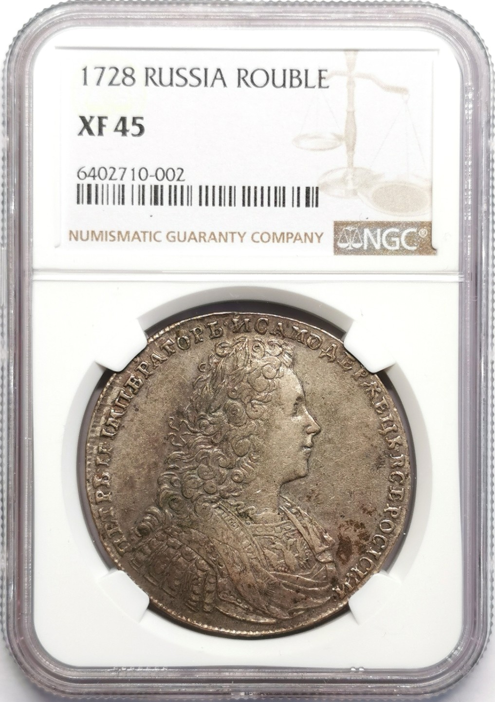 凡希社世界钱币微拍第二百三十期 荐！1728俄国沙皇彼得二世卢布大银NGC-XF45原品味！