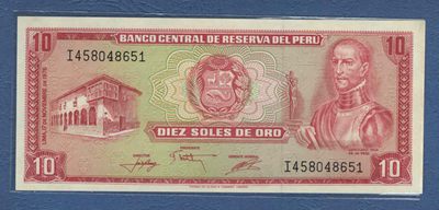 秘鲁10沙奥 1976年 美洲纸币 全新有微黄 实物如图 UNC- - 秘鲁10沙奥 1976年 美洲纸币 全新有微黄 实物如图 UNC-