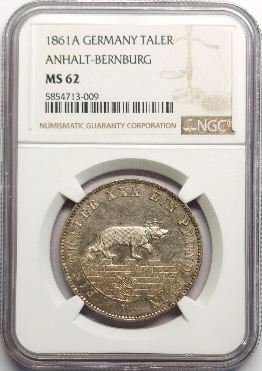 凡希社世界钱币微拍第二百三十期 荐！1861安哈特小熊泰勒NGC-MS62