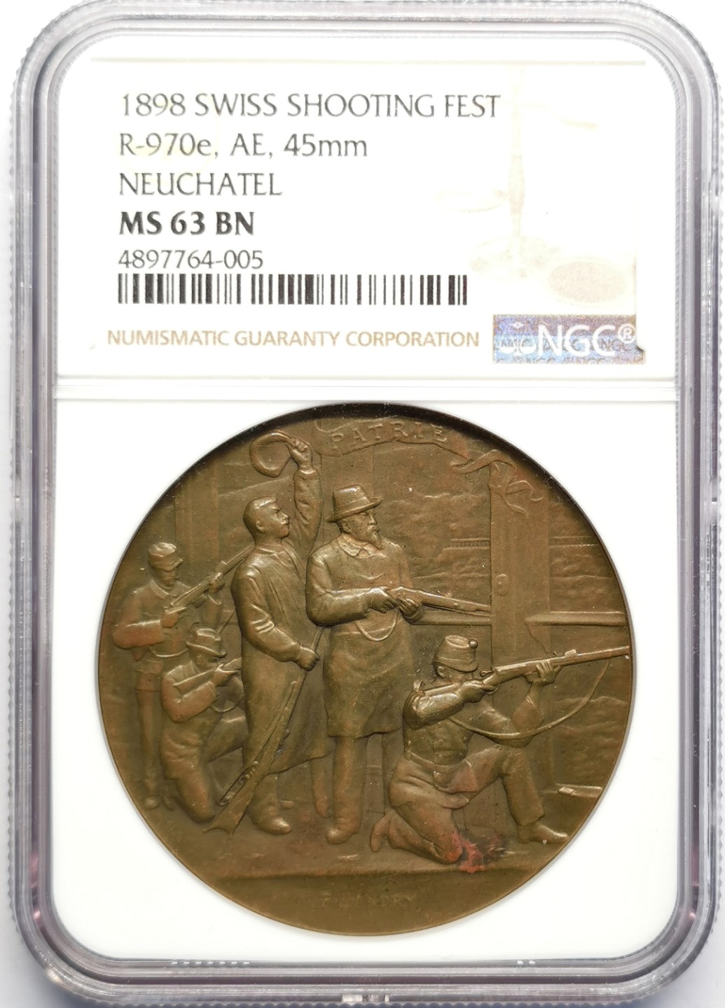 凡希社世界钱币微拍第二百三十期 1898瑞士纳沙泰尔射击节纪念铜章NGC-MS63