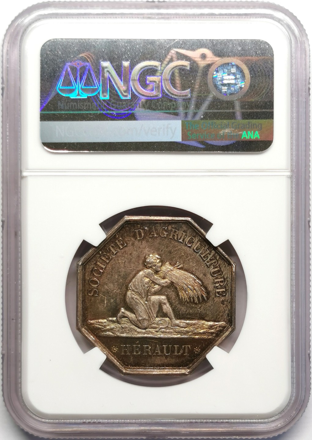 凡希社世界钱币微拍第二百三十期 十九世纪法国埃罗省农业协会八角银章NGC-MS62