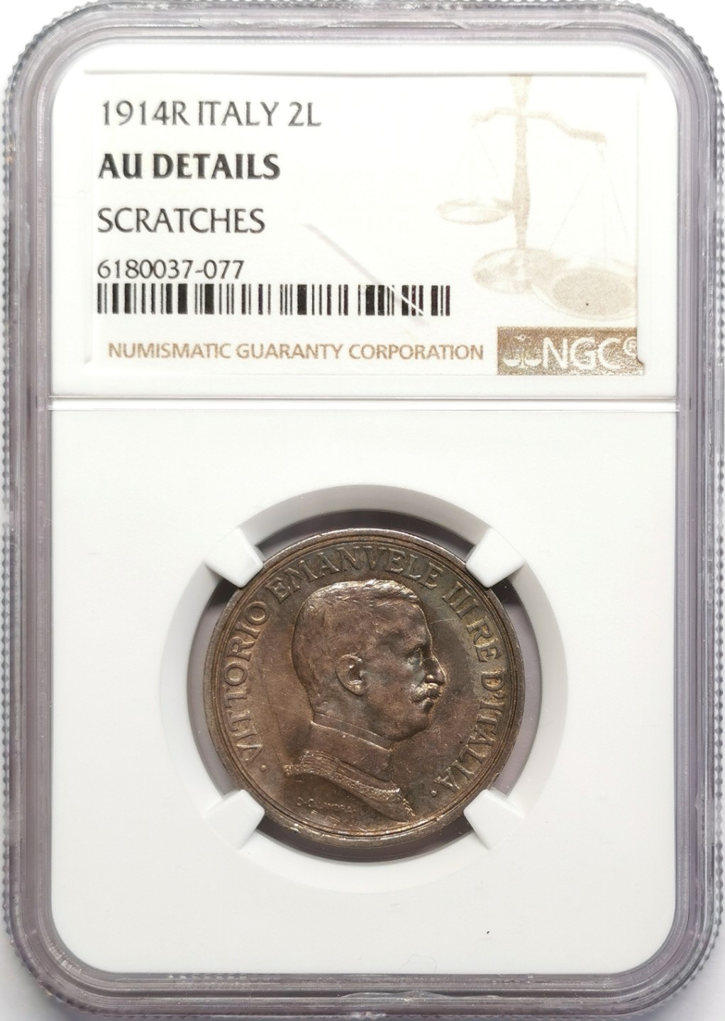 凡希社世界钱币微拍第二百三十期 1914意大利马车2里拉银币NGC-AUD