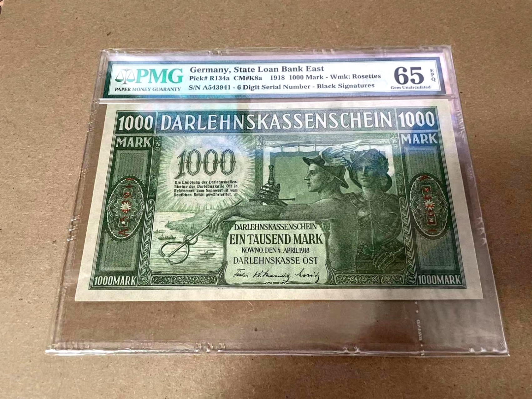 【Blue Auction】✨世界纸币精拍第300期盛典🔥🔥🔥 【百年风云】德国 1918年1000马克 PMG65EPQ 墨丘利 大票幅