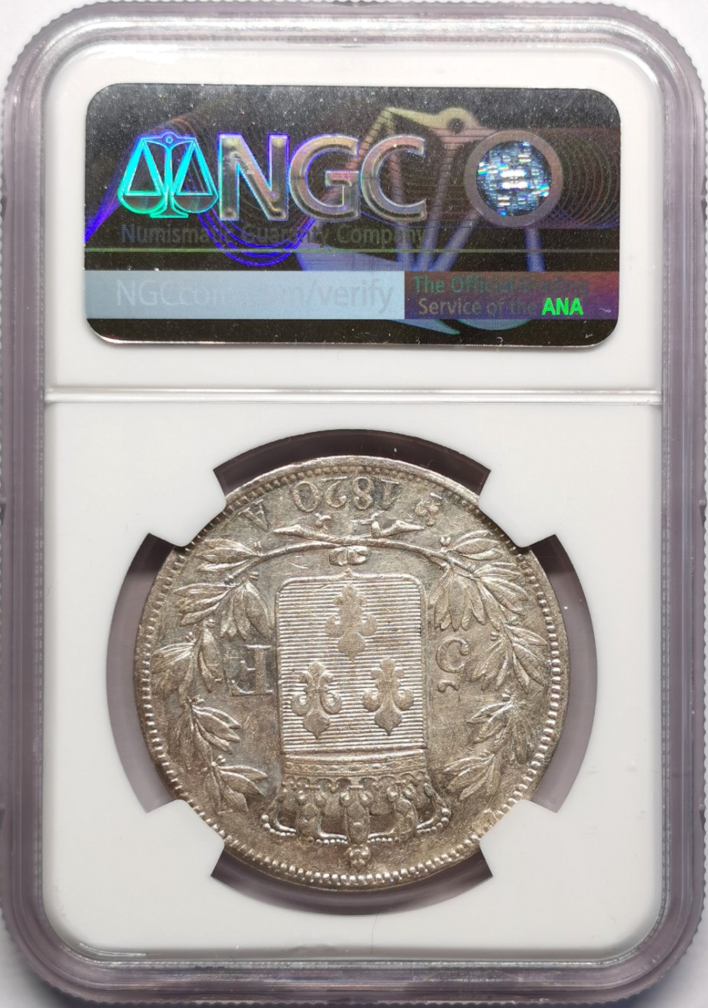 凡希社世界钱币微拍第二百三十期 1820法国路易十八5法郎NGC-XF45