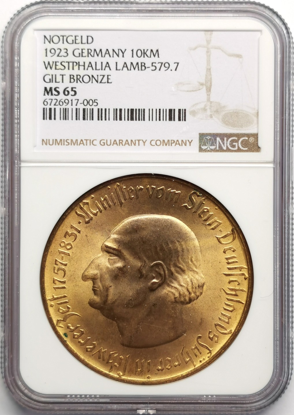 凡希社世界钱币微拍第二百三十期 1923德紧威斯特伐利亚马币10000马克NGC-MS65