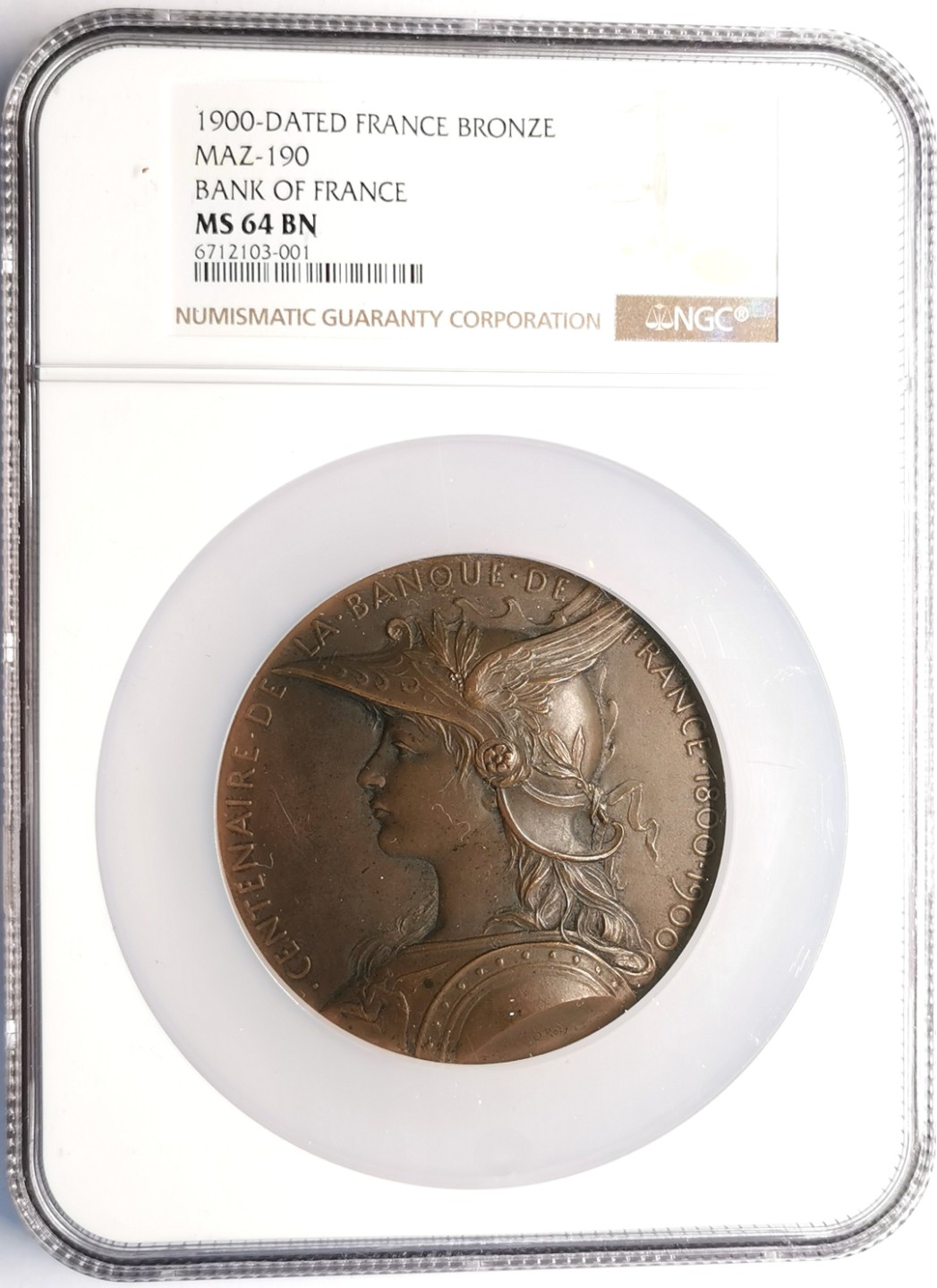 凡希社世界钱币微拍第二百三十期 1900法兰西银行纪念大型铜章NGC-MS64