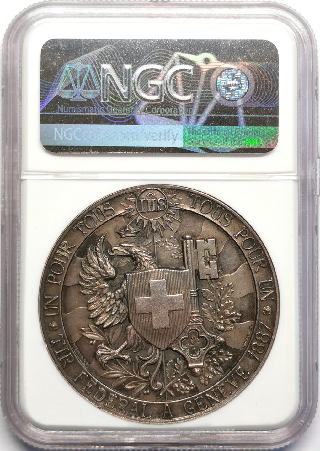 凡希社世界钱币微拍第二百三十期 1887瑞士日内瓦射击节纪念银章NGC-MS62