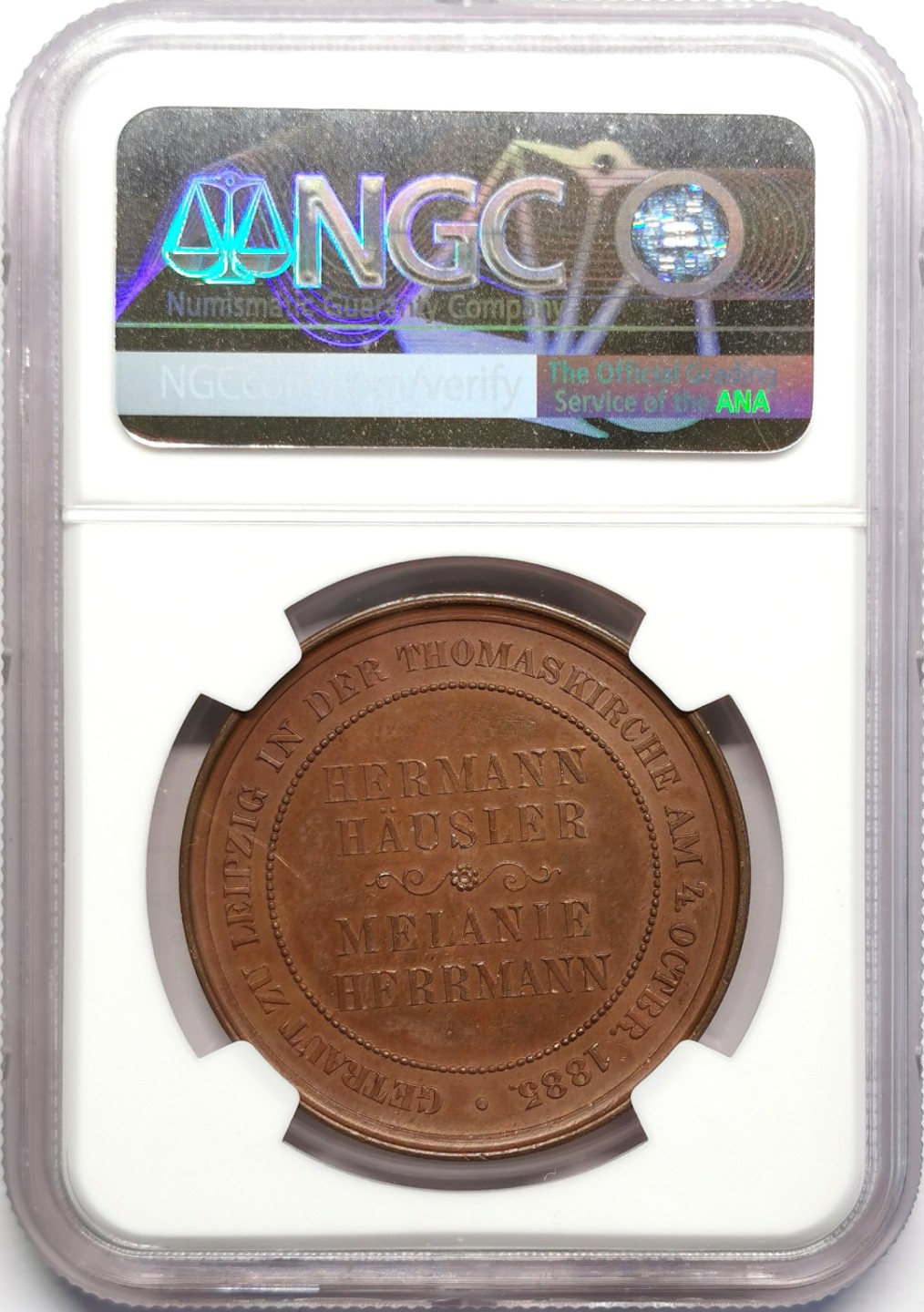 凡希社世界钱币微拍第二百三十期 1885德国结婚纪念铜章NGC-MS64