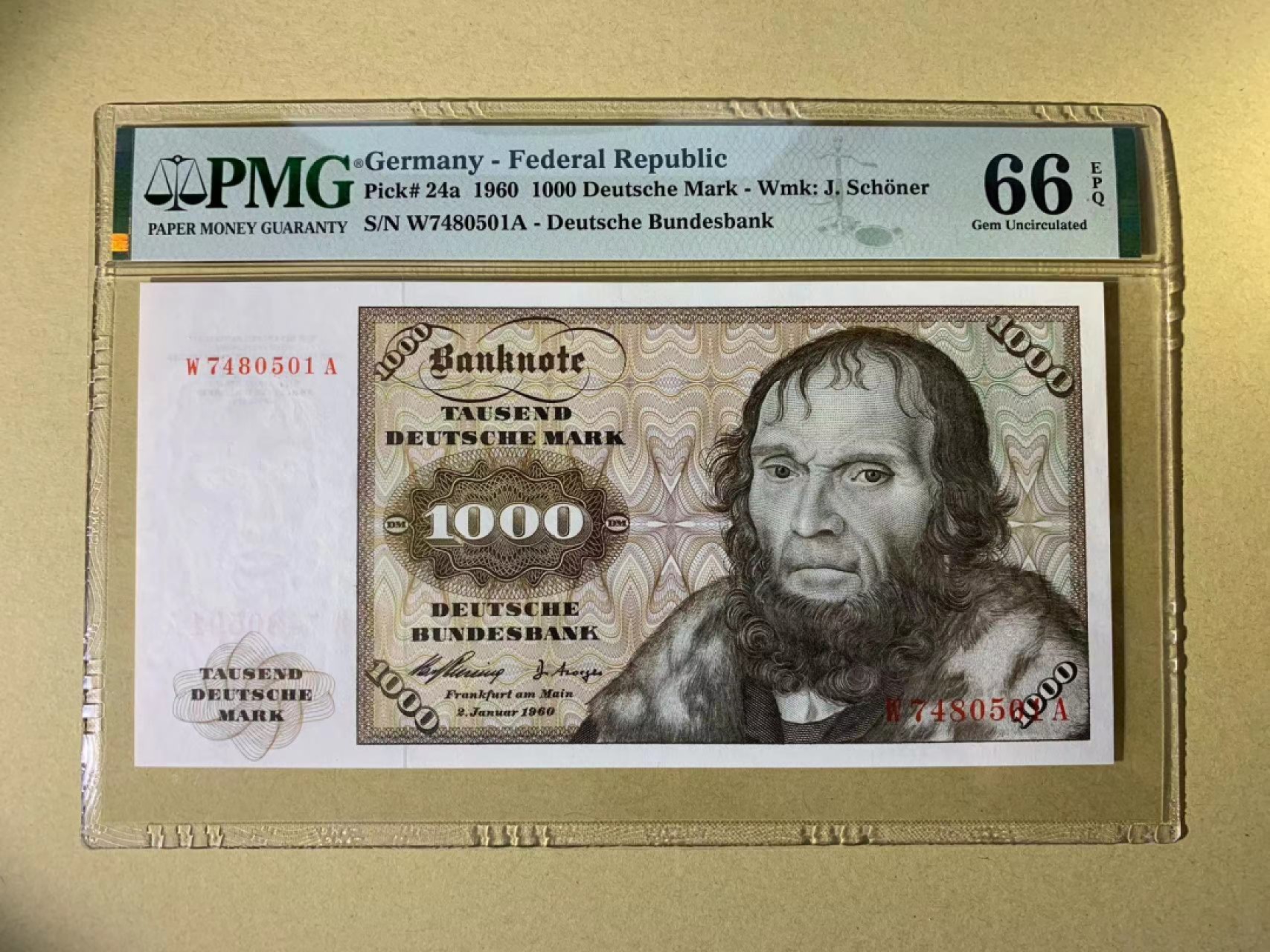 【Blue Auction】✨世界纸币精拍第300期盛典🔥🔥🔥 【初版 p24a】德国 1960年1000马克 PMG66EPQ 舍那 极致雕刻