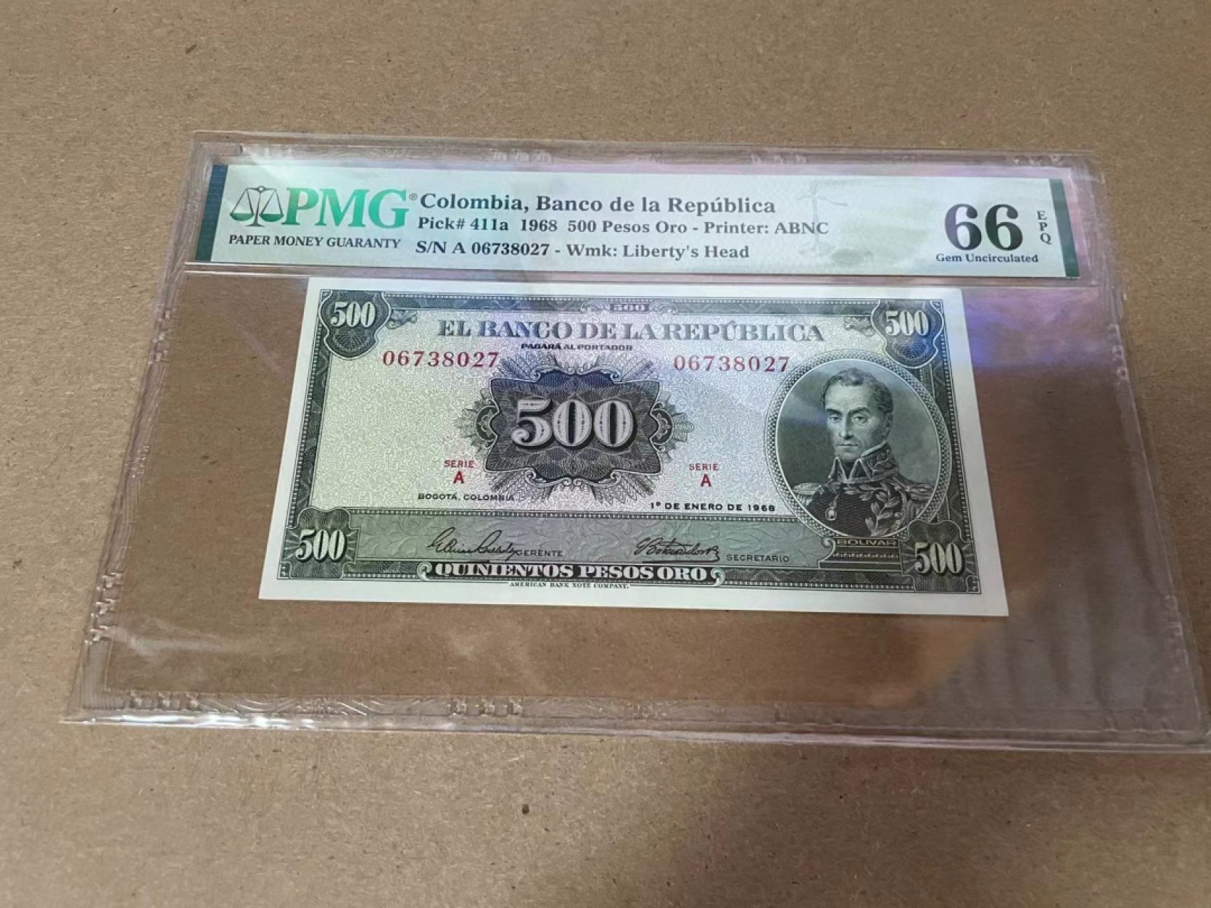 【Blue Auction】✨世界纸币精拍第300期盛典🔥🔥🔥 哥伦比亚 1968年500比索 PMG66EPQ A冠 西蒙-玻利瓦尔 拉斯萨利纳斯地下教堂zipaquira