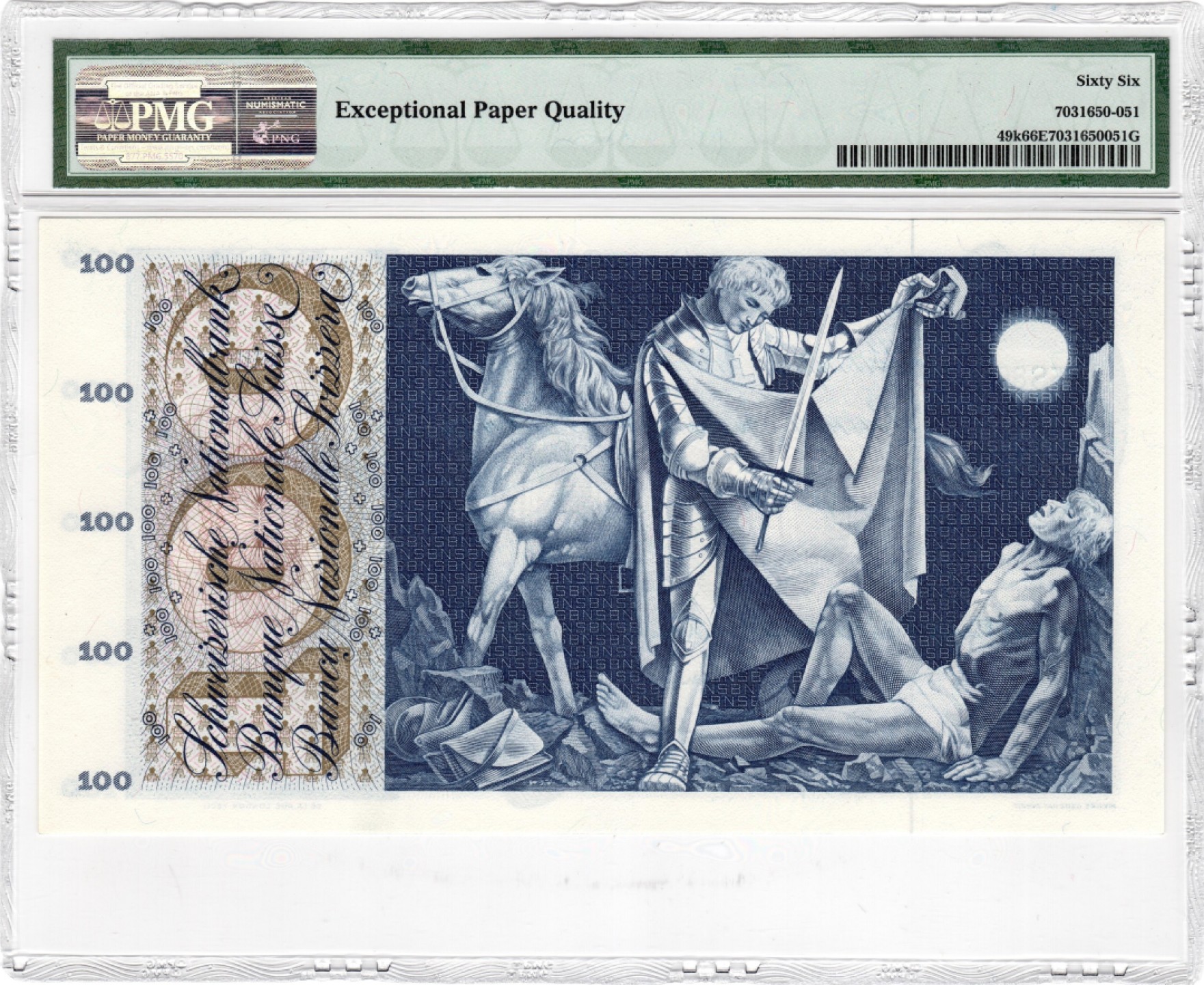 【Blue Auction】✨世界纸币精拍第300期盛典🔥🔥🔥 瑞士 1969年100法郎 圣马丁割袍 PMG66EPQ 超大票幅