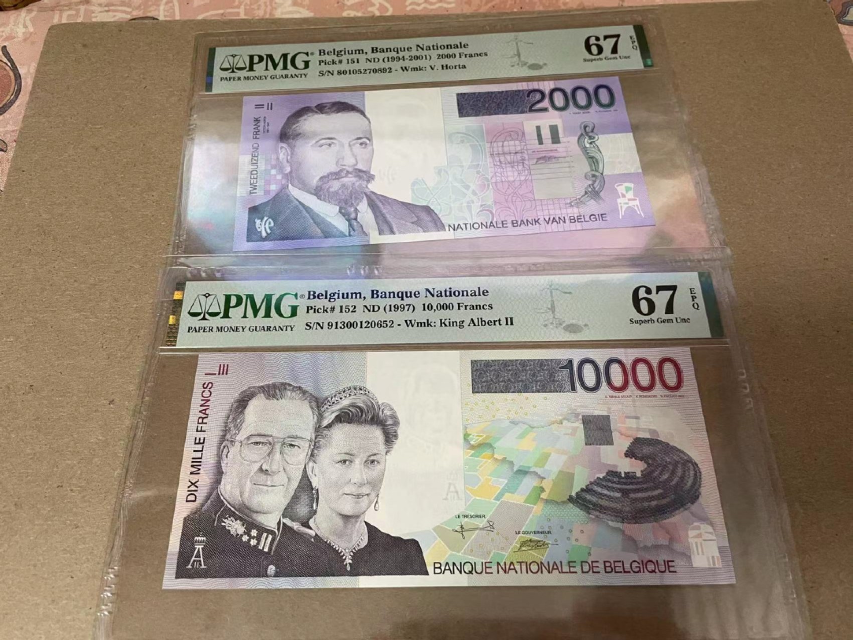 【Blue Auction】✨世界纸币精拍第300期盛典🔥🔥🔥 【一组6张全套 含1111狮子号】比利时 末版 1995-2001年100-1000法郎 PMG67EPQ 同分高分 一步到位