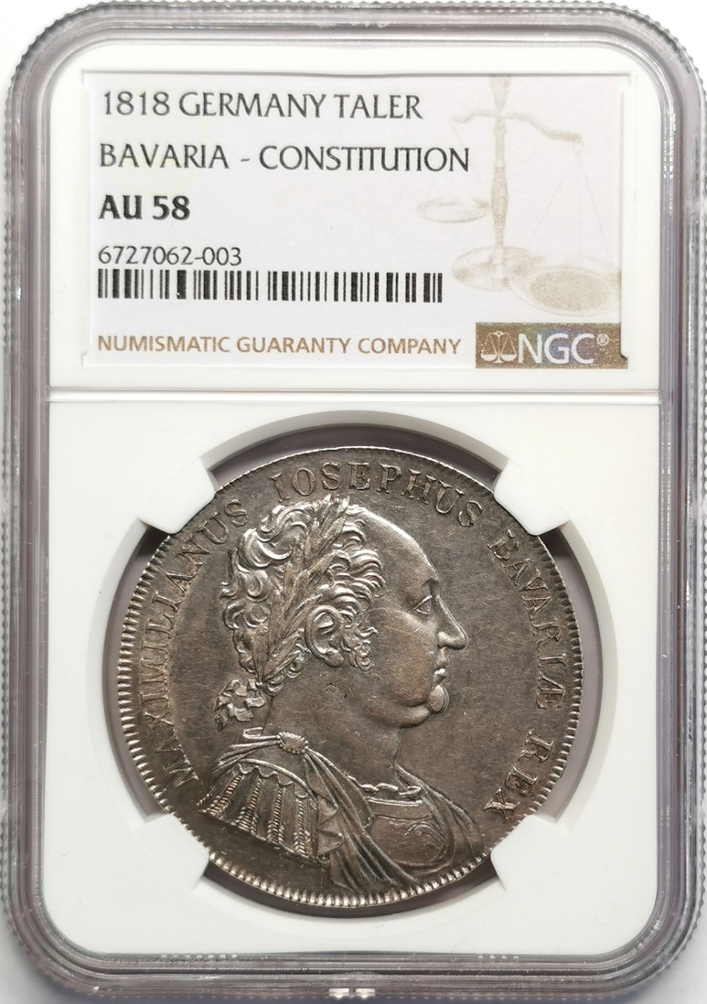 凡希社世界钱币微拍第二百三十期 1818巴伐利亚宪法2泰勒大银NGC-AU58