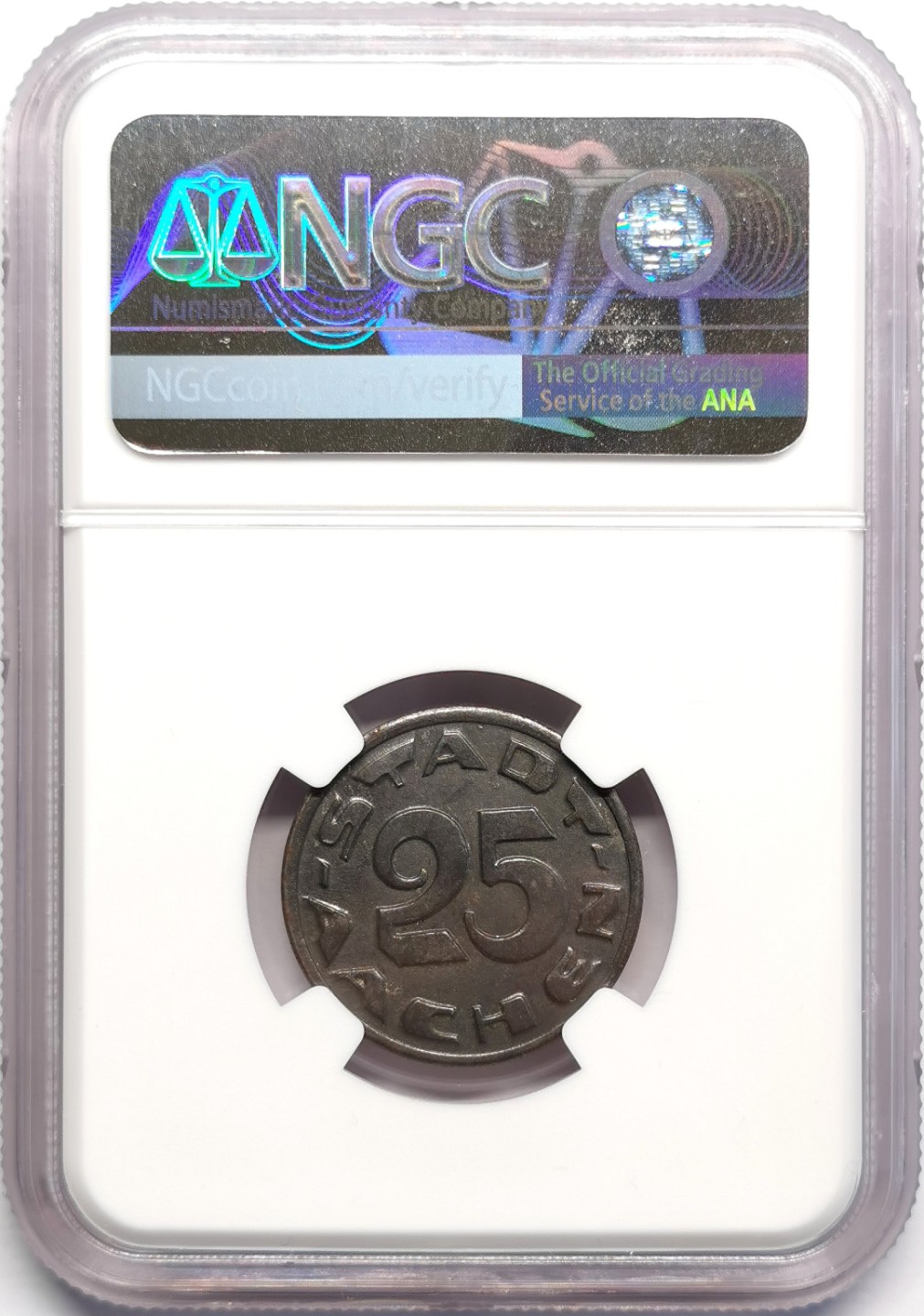 凡希社世界钱币微拍第二百三十期 1920德紧亚琛无心狼25芬尼铁币NGC-MS61