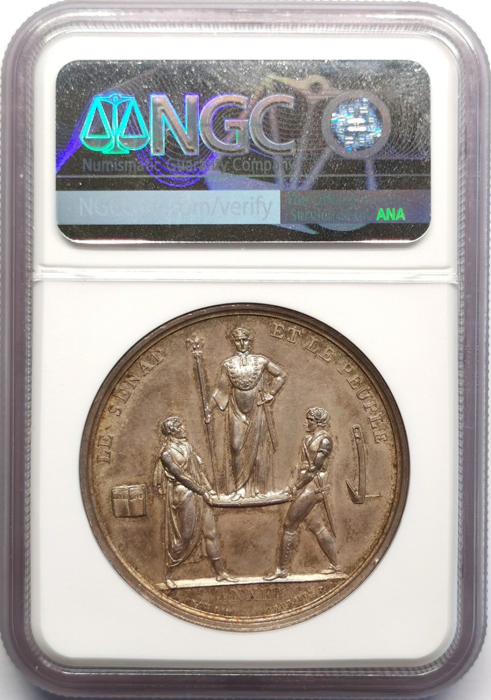 凡希社世界钱币微拍第二百三十期 荐！1804法国拿破仑加冕纪念银章原铸NGC-MS61包浆迷人！