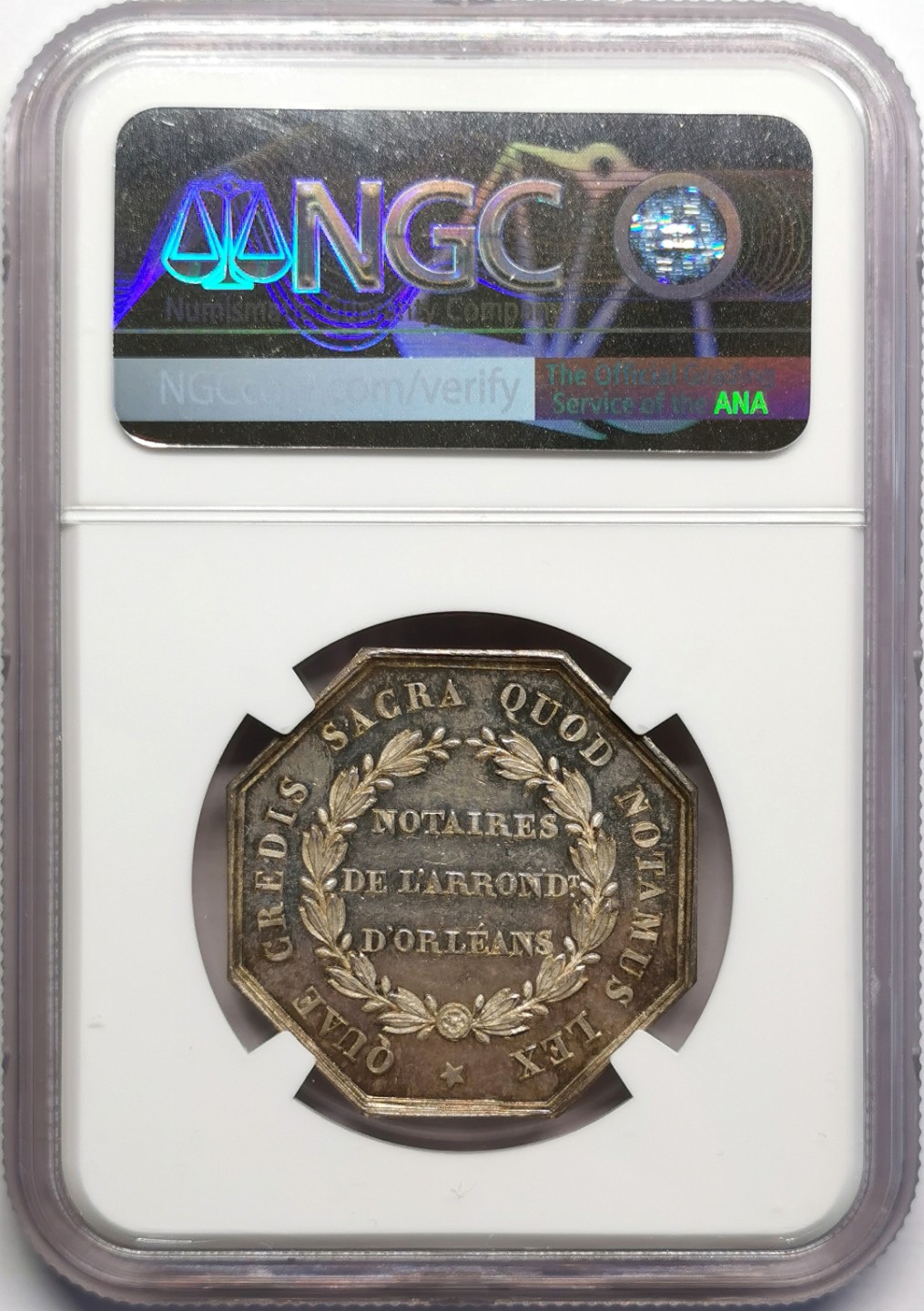 凡希社世界钱币微拍第二百三十期 十九世纪法国奥尔良公证处八角银章NGC-MS63