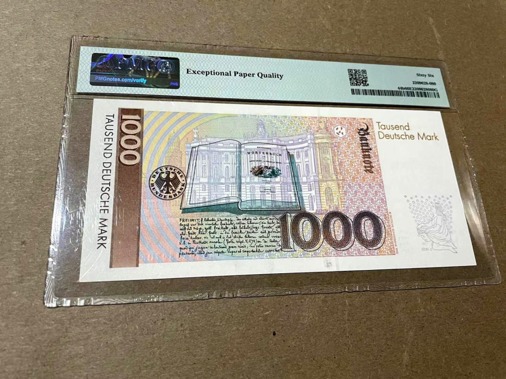 【Blue Auction】✨世界纸币精拍第300期盛典🔥🔥🔥 【p44b】德国 1993年1000马克PMG66EPQ 格林兄弟 