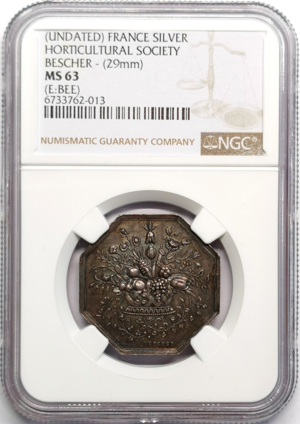 凡希社世界钱币微拍第二百三十期 十九世纪法国园艺协会八角银章NGC-MS63