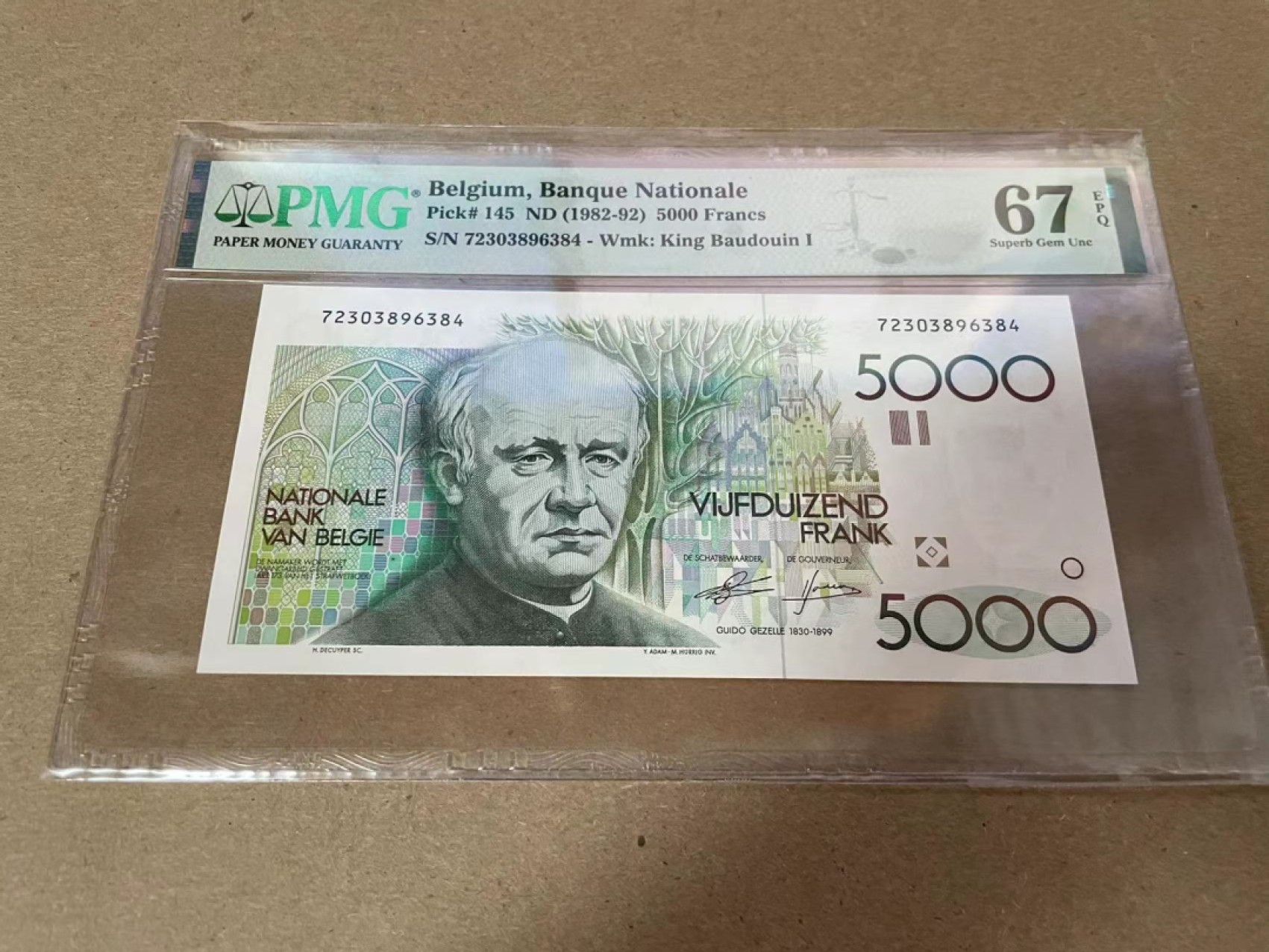 【Blue Auction】✨世界纸币精拍第300期盛典🔥🔥🔥 比利时 1982-92年5000法郎 大蜻蜓 PMG67EPQ 高分