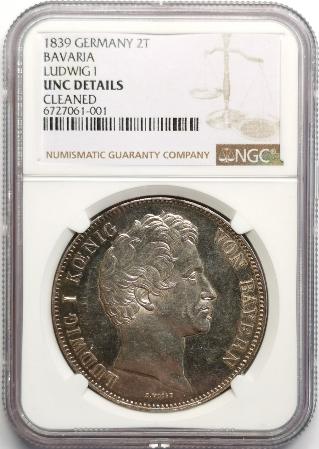 凡希社世界钱币微拍第二百三十期 1839巴伐利亚路德维希一世2泰勒流通大银NGC-UNCD
