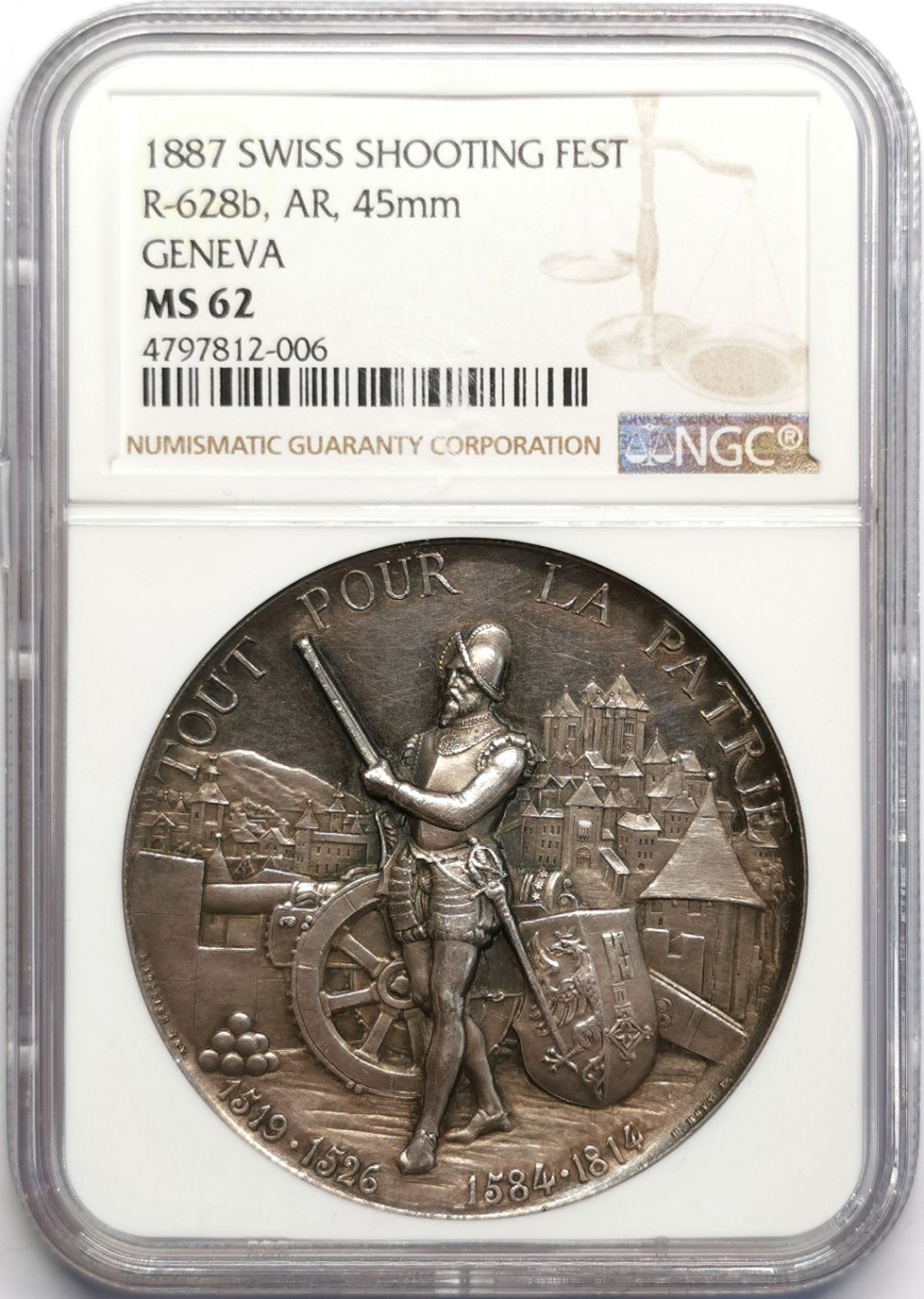 凡希社世界钱币微拍第二百三十期 1887瑞士日内瓦射击节纪念银章NGC-MS62