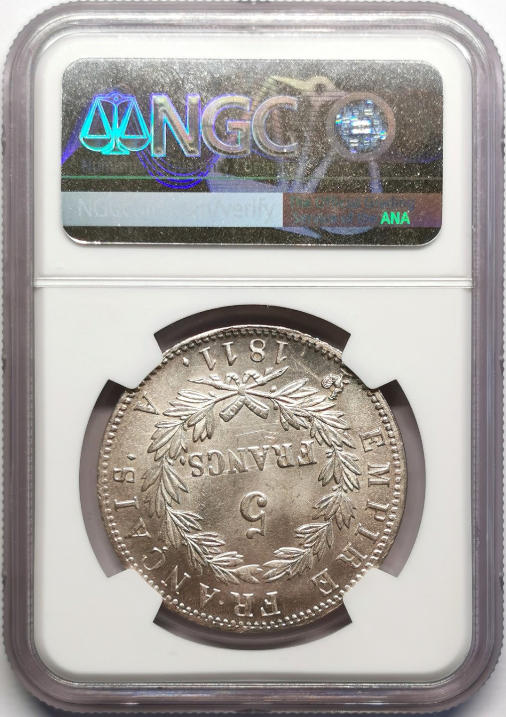 凡希社世界钱币微拍第二百三十期 1811A法国拿破仑桂冠5法郎NGC-MS61原色银光！