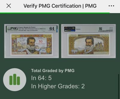 【Blue Auction】✨世界纸币精拍第300期盛典🔥🔥🔥 【红字加盖版少见 仅2张更高分】法国 1958年50新法郎 PMG64 亨利四世 设计精美 