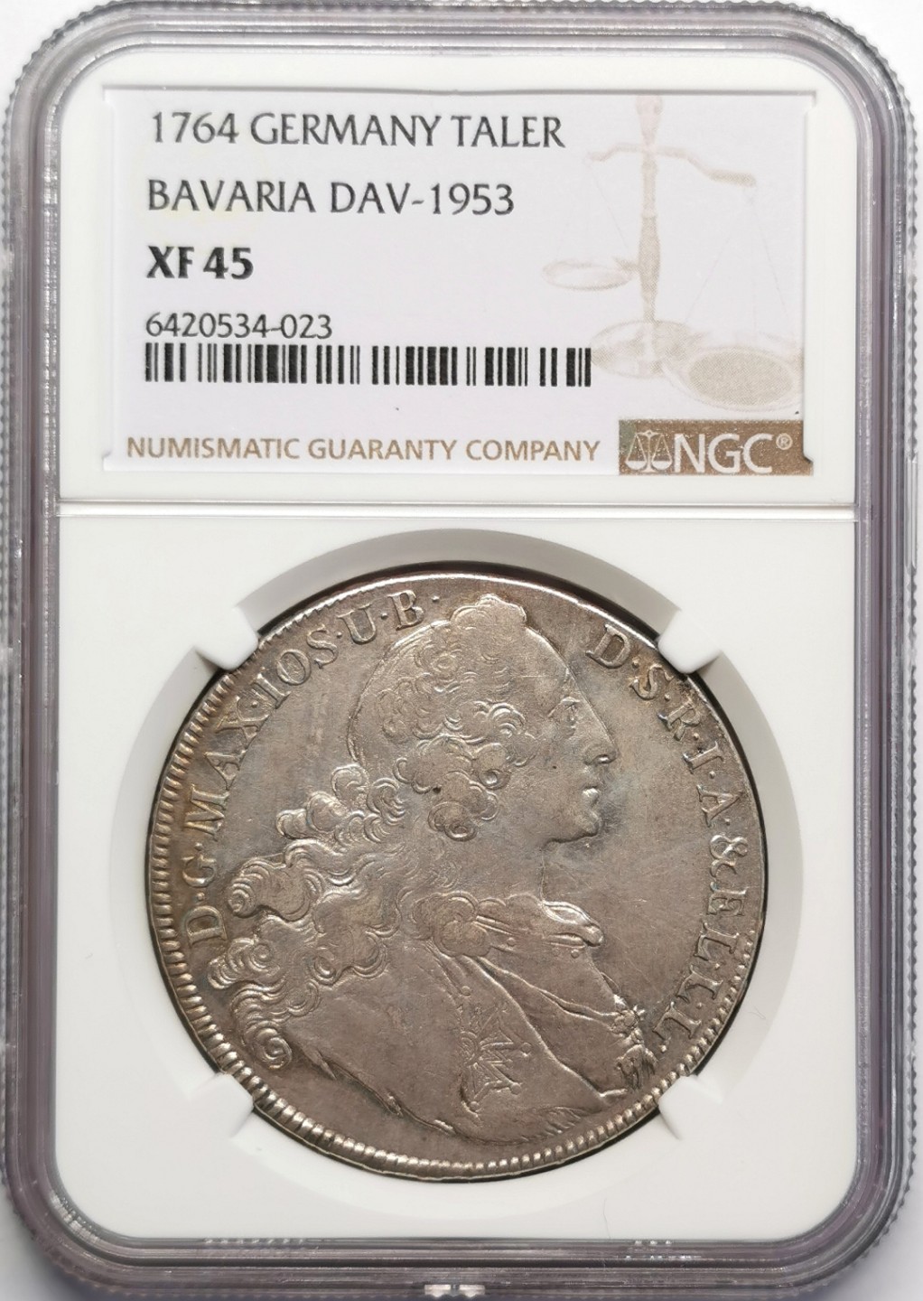 凡希社世界钱币微拍第二百三十期 1764巴伐利亚圣母子泰勒NGC-XF45