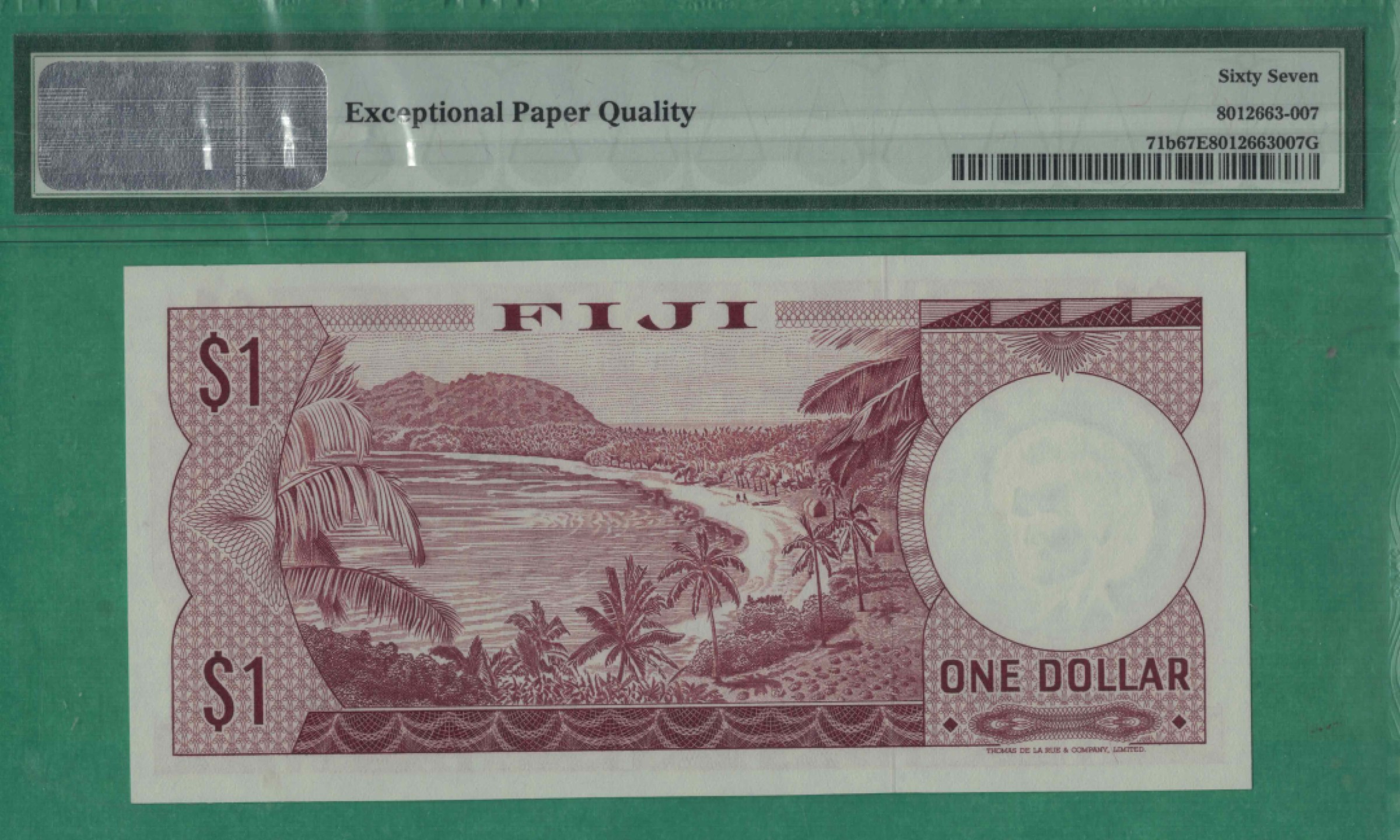 斐济1元 1974年 P-71b 尾号8818 大洋洲纸币 实物如图 UNC