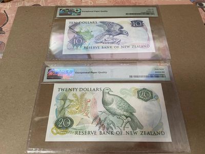 【Blue Auction】✨世界纸币精拍第300期盛典🔥🔥🔥 【一组7张全套 首发冠947全同小号】新西兰 1981-85年1-100元 鸟版 BWC雕刻精美 花冠女王 PMG67EPQ-66EPQ 典藏版