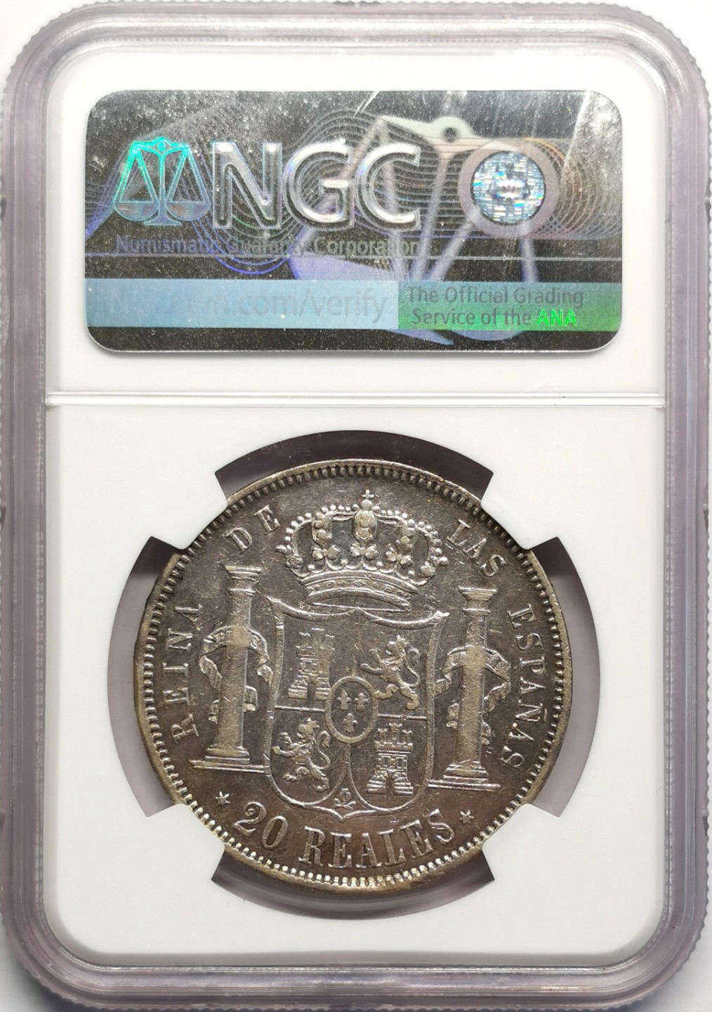 凡希社世界钱币微拍第二百三十期 1850西班牙伊莎贝拉20R大银NGC-AU55