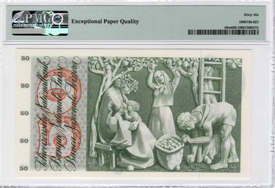 【Blue Auction】✨世界纸币精拍第300期盛典🔥🔥🔥 瑞士 1973年50法郎 苹果园 PMG66EPQ  