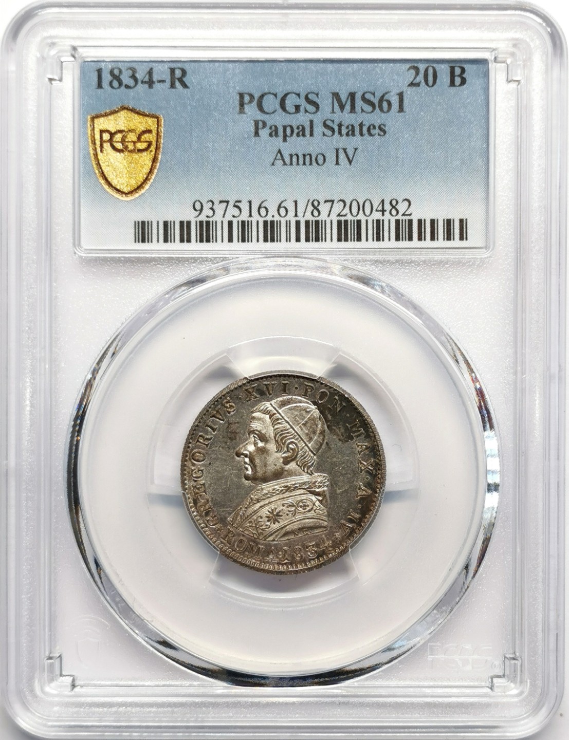 凡希社世界钱币微拍第二百三十期 1834教皇国20B银币PCGS-MS61