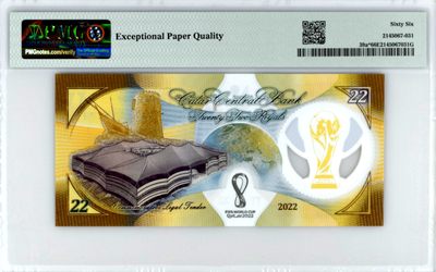 【Blue Auction】✨世界纸币精拍第300期盛典🔥🔥🔥 【带册 补号】卡塔尔 2022年22里亚尔 世界杯纪念钞 PMG66EPQ 