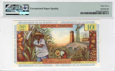 【Blue Auction】✨世界纸币精拍第300期盛典🔥🔥🔥 法属安的列斯 1964年10法郎 PMG67EPQ 唯美风光 高分 