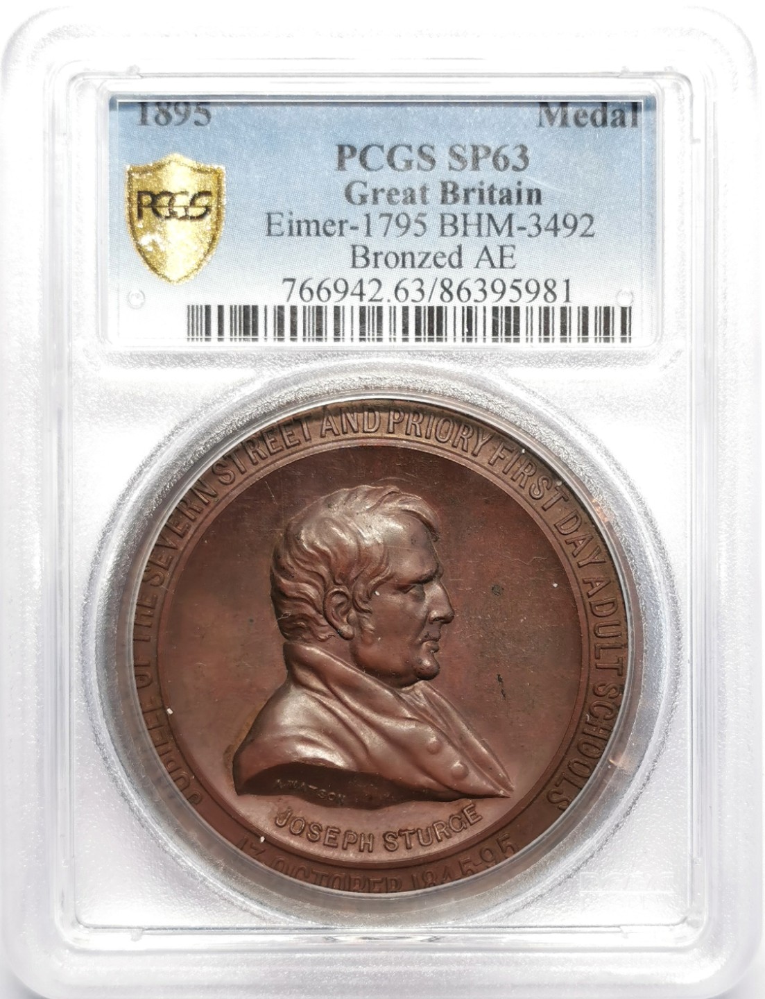 凡希社世界钱币微拍第二百三十期 1895英国赛文街学校纪念铜章PCGS-SP63